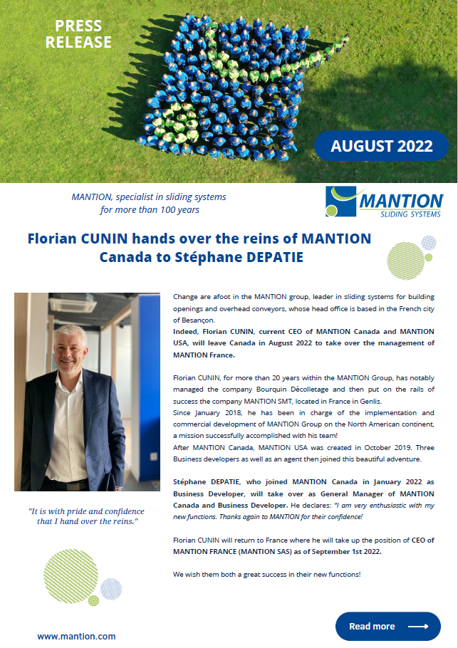 CHANGE IN MANAGEMENT AT MANTION CANADA!