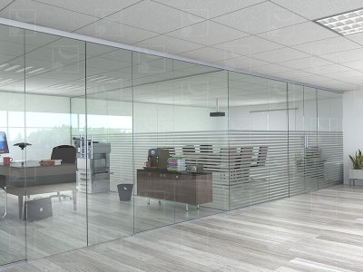 INTEC - Para montaje en el techo con pared de vidrio fija